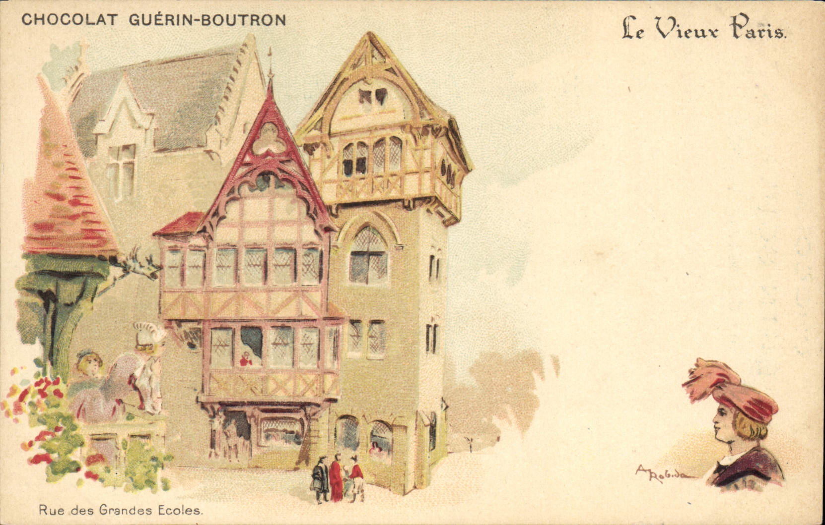 VINTAGE POSTCARD Fantasy Illustrator the Old man Paris Rue des Grandes Ecoles