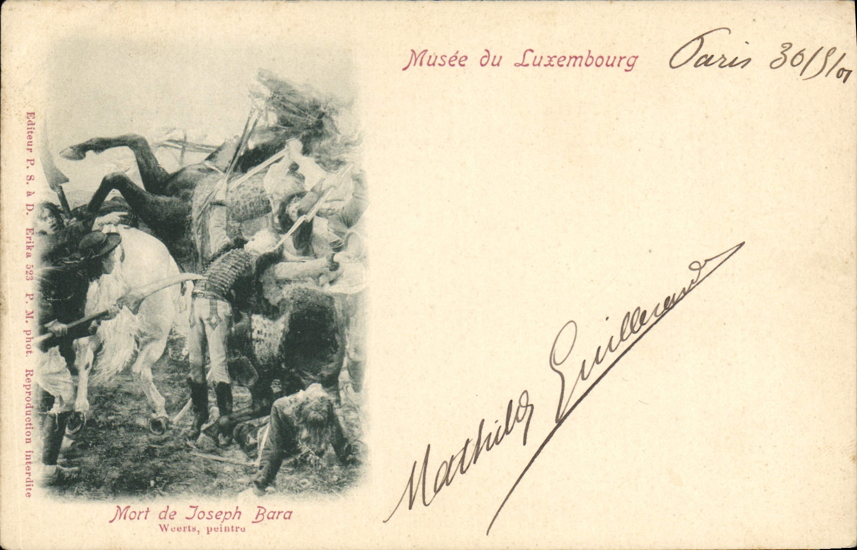 Museo de París de la POSTAL de la VENDIMIA de Luxemburgo muerto de José Bara