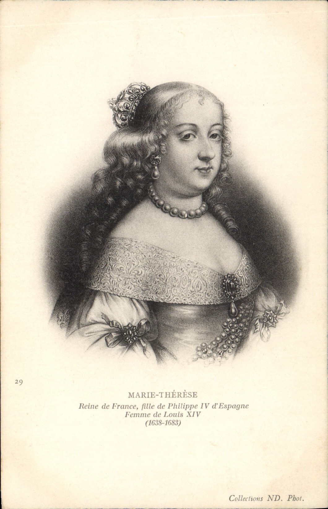 VINTAGE POSTCARD Marie Therese Queen of France girl of Philippe IV of Spain Woman of Louis XIV