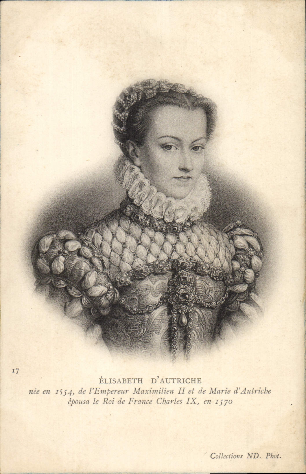 VINTAGE POSTCARD Elisabeth of Austria married the King of France Charles IX