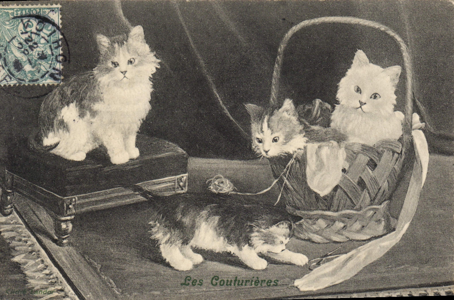 CPA Chat Chats Chaton Les couturieres 