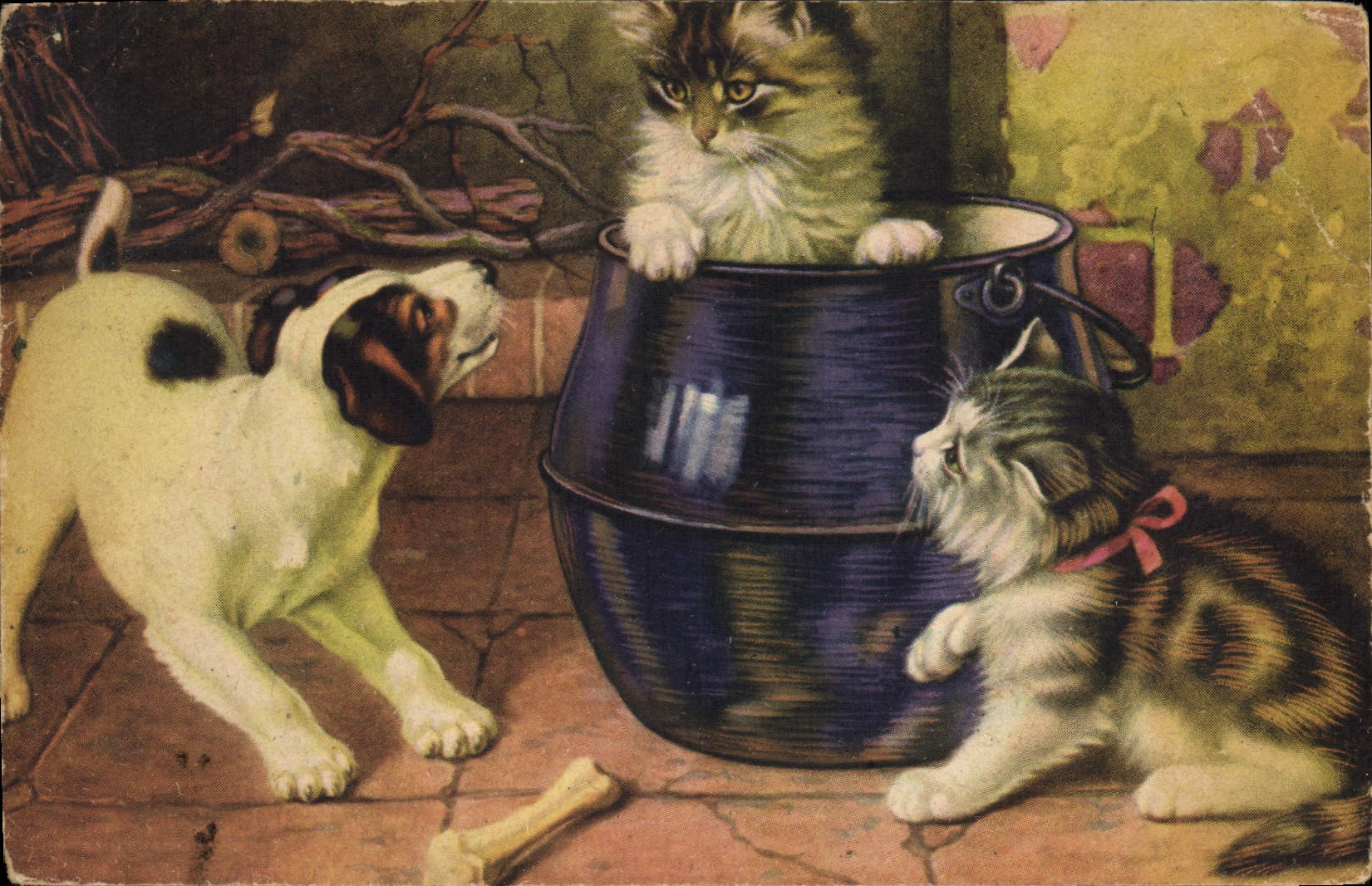 CPA Chat Chats Chaton Chien Chiot 
