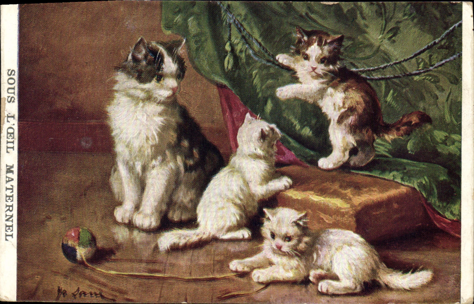 CPA Chat Chats Chaton Sous l'oeil maternel Maroc 