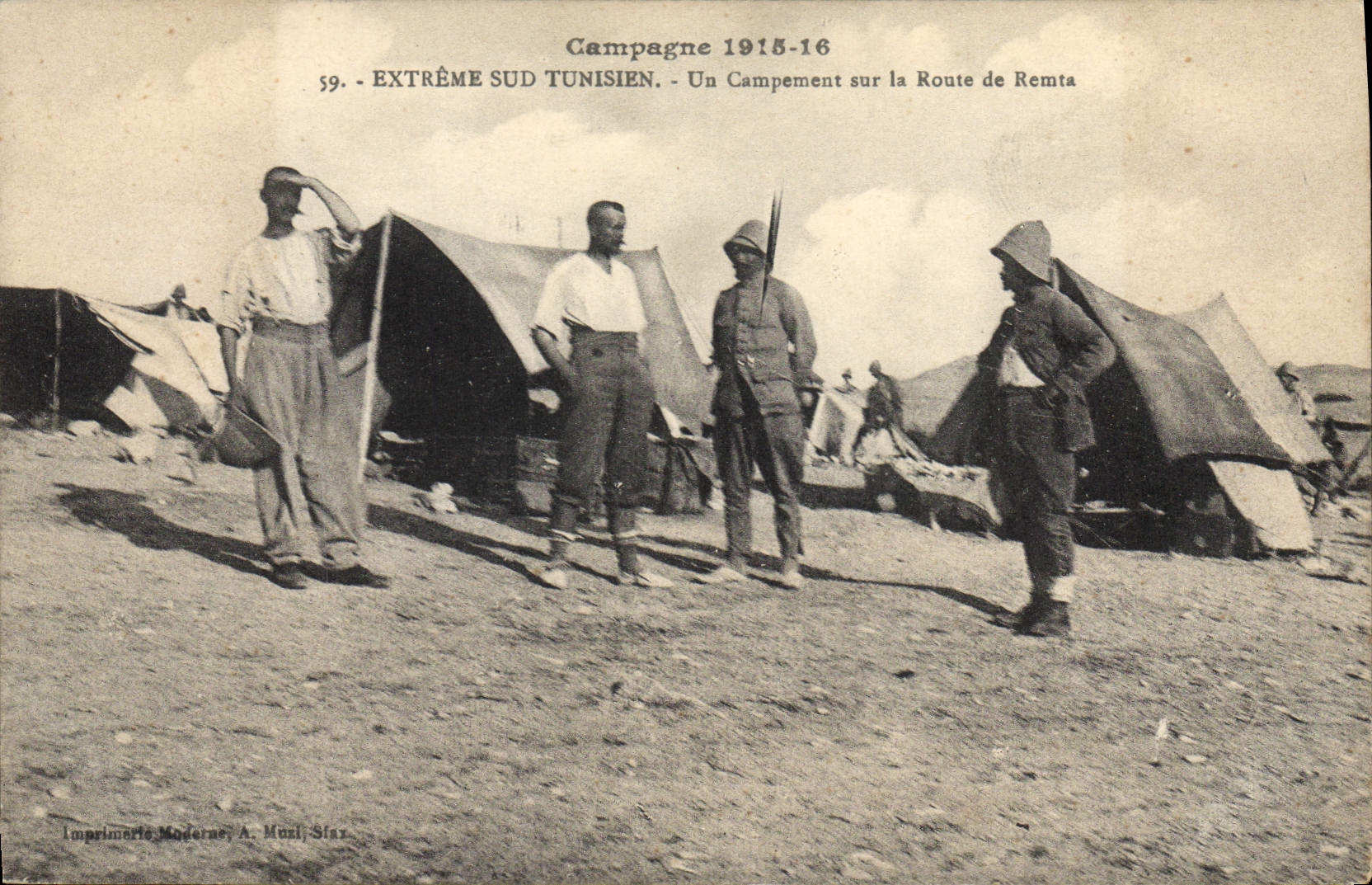 VINTAGE POSTCARD Southern Militaria Extreme Tunisian Tunisia a camping on the road of Remta