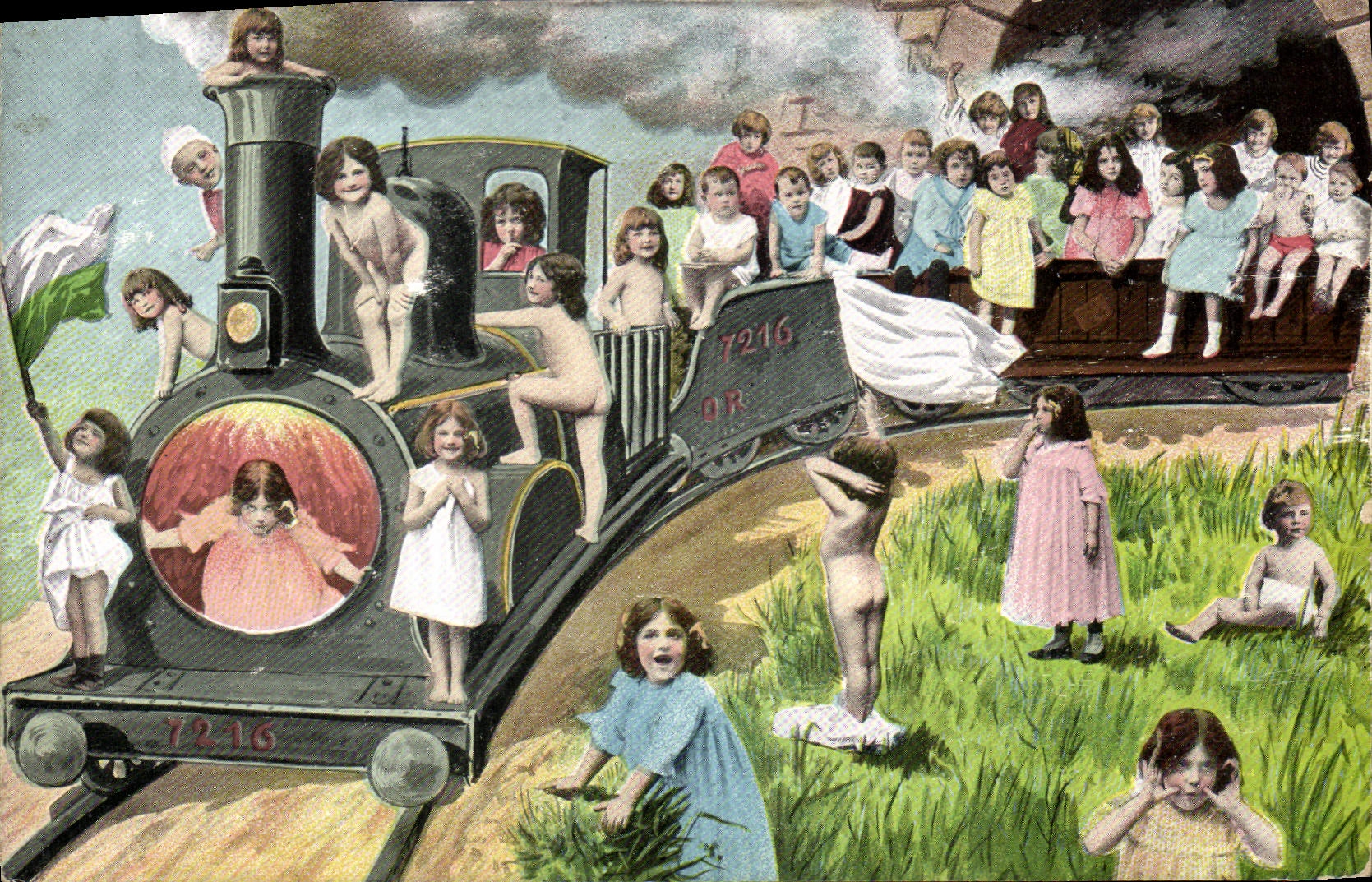 CPA Fantaisie Enfant Bebe Train 