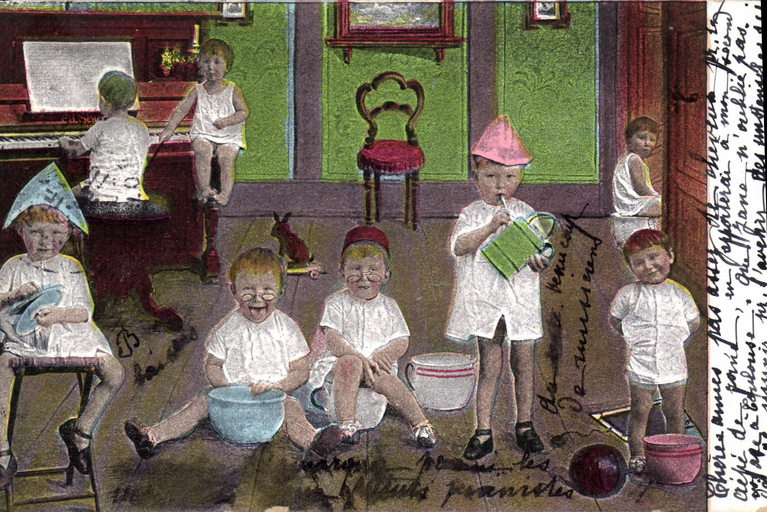 VINTAGE POSTCARD Fantasy Child Baby Music Piano