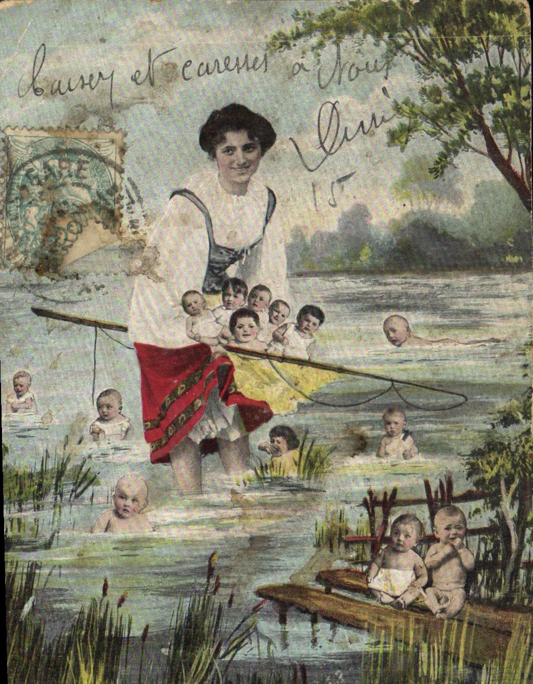 CPA Fantaisie Enfant Bebe Femme Peche