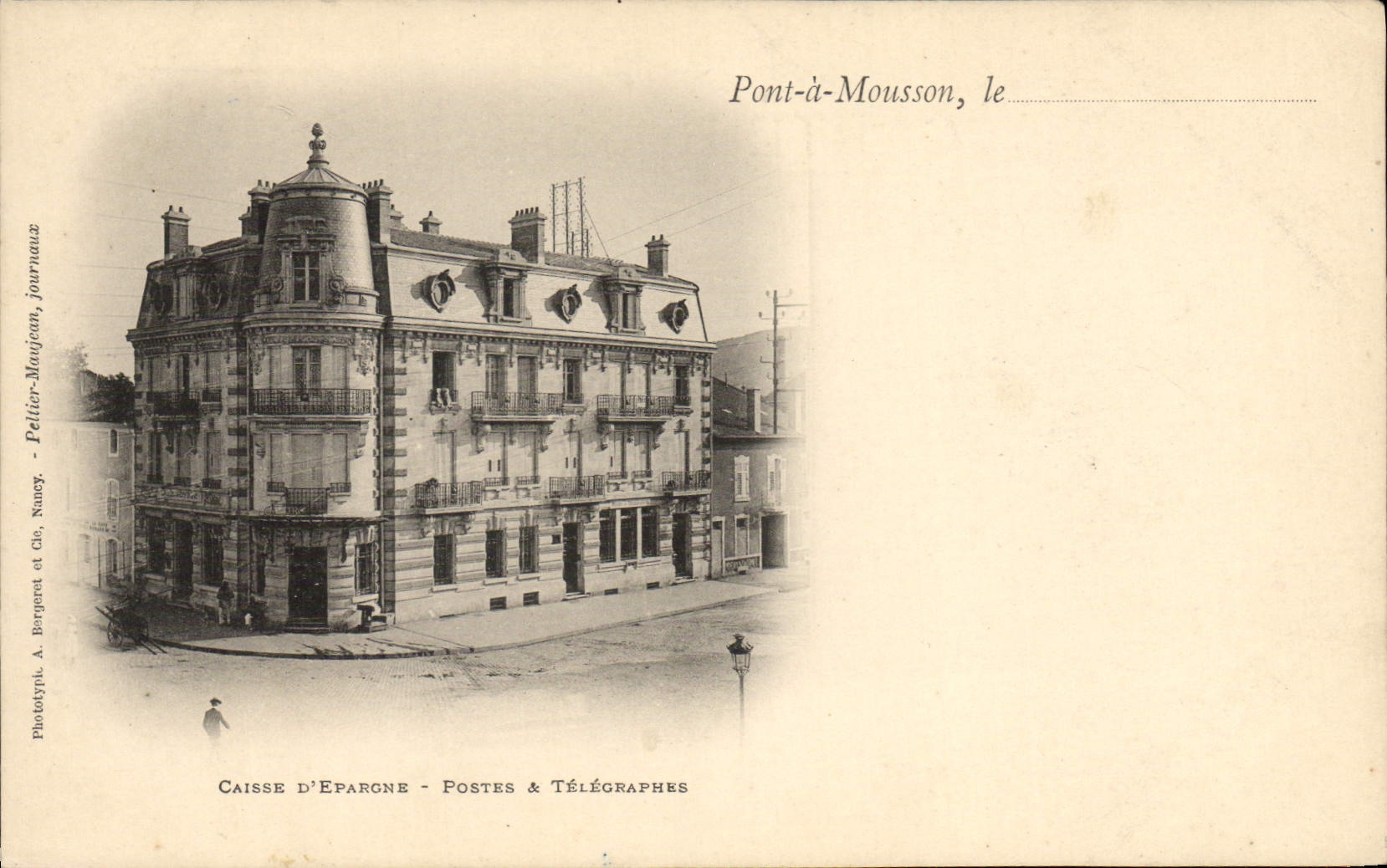 VINTAGE POSTCARD Bank Savings bank Post offices and Telegraphs Bridge has Mousson