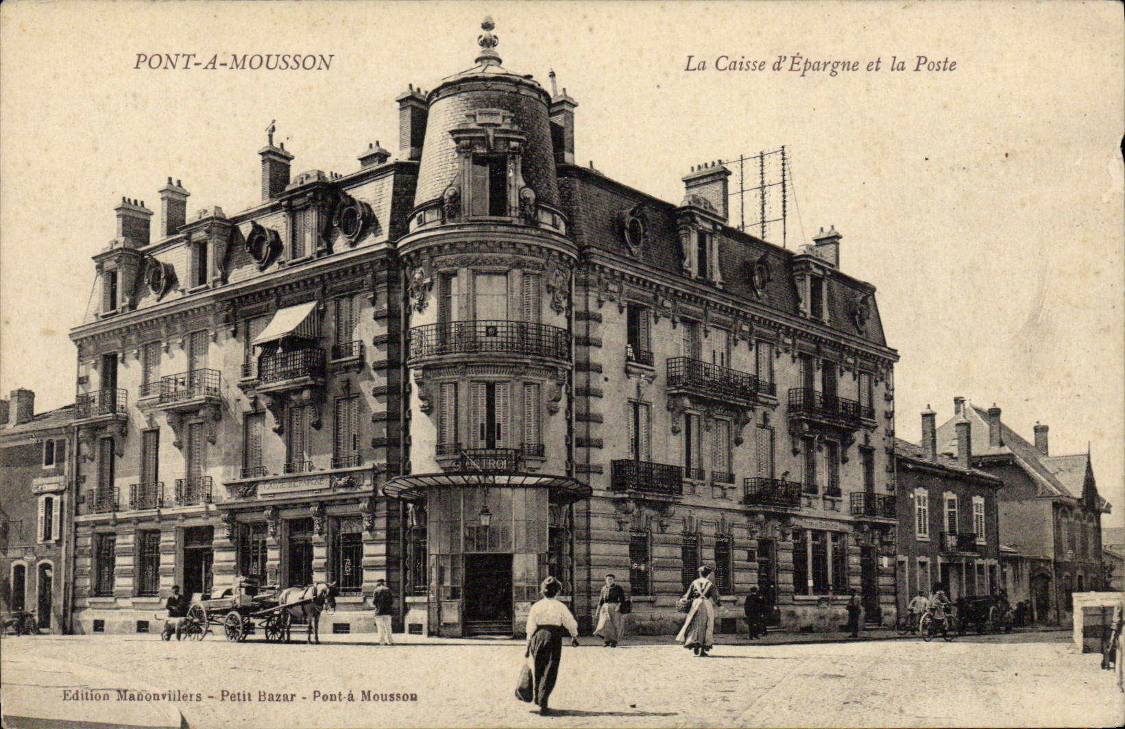 VINTAGE POSTCARD Bank Savings bank and the Post office Bridge has Mousson