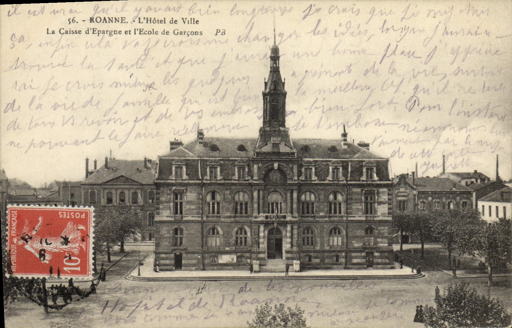VINTAGE POSTCARD Bank Savings bank and the School of the Roanne Boys