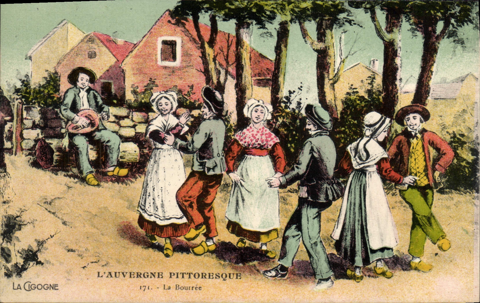 CPA Folklore Auvergne La bourree