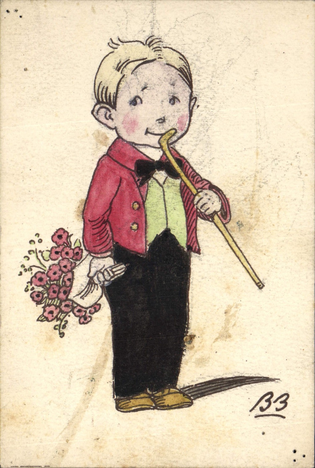 VINTAGE POSTCARD Drawing with the hand Child