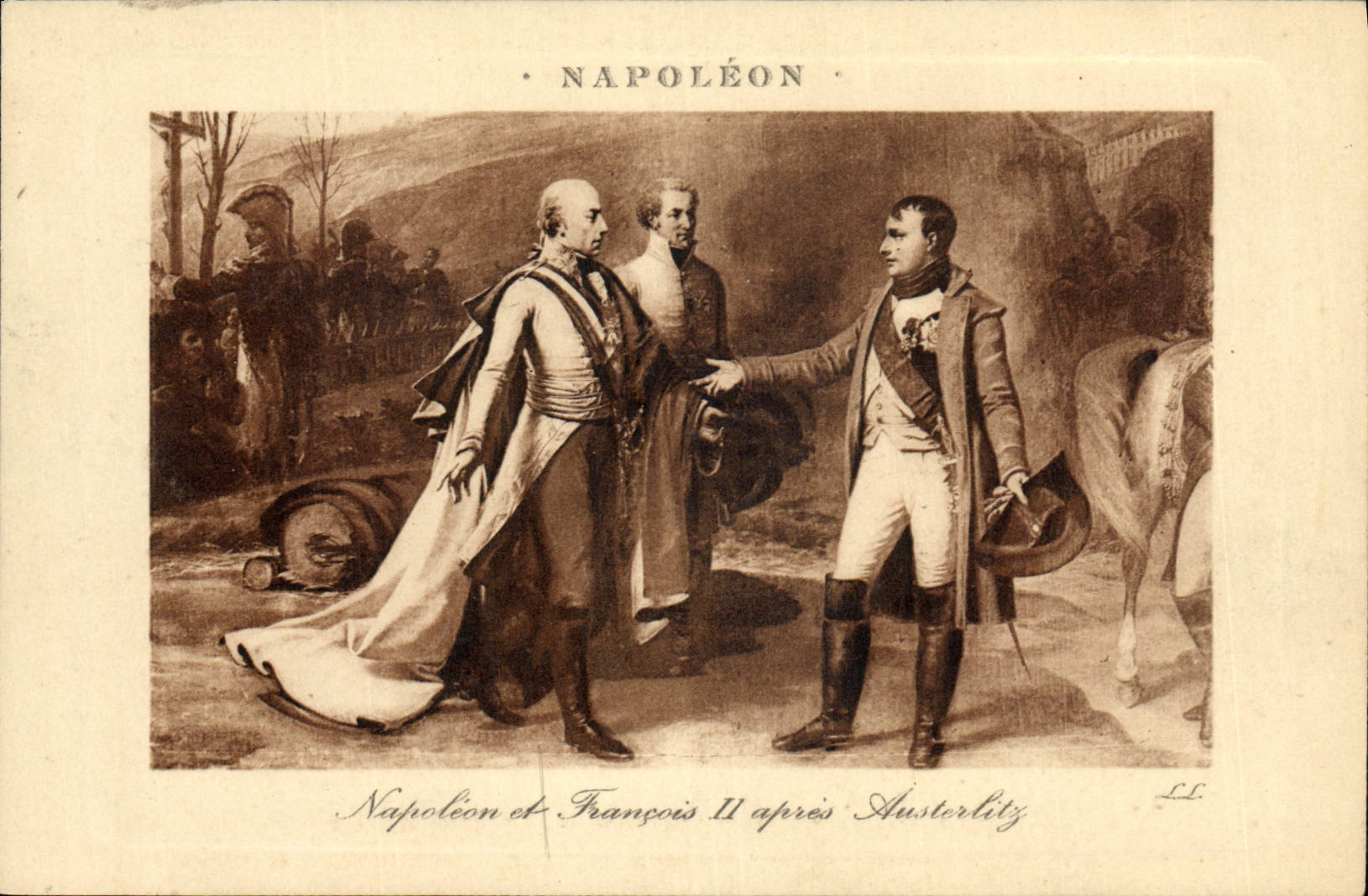 VINTAGE POSTCARD History Napoleon 1st and François II after Austerlitz