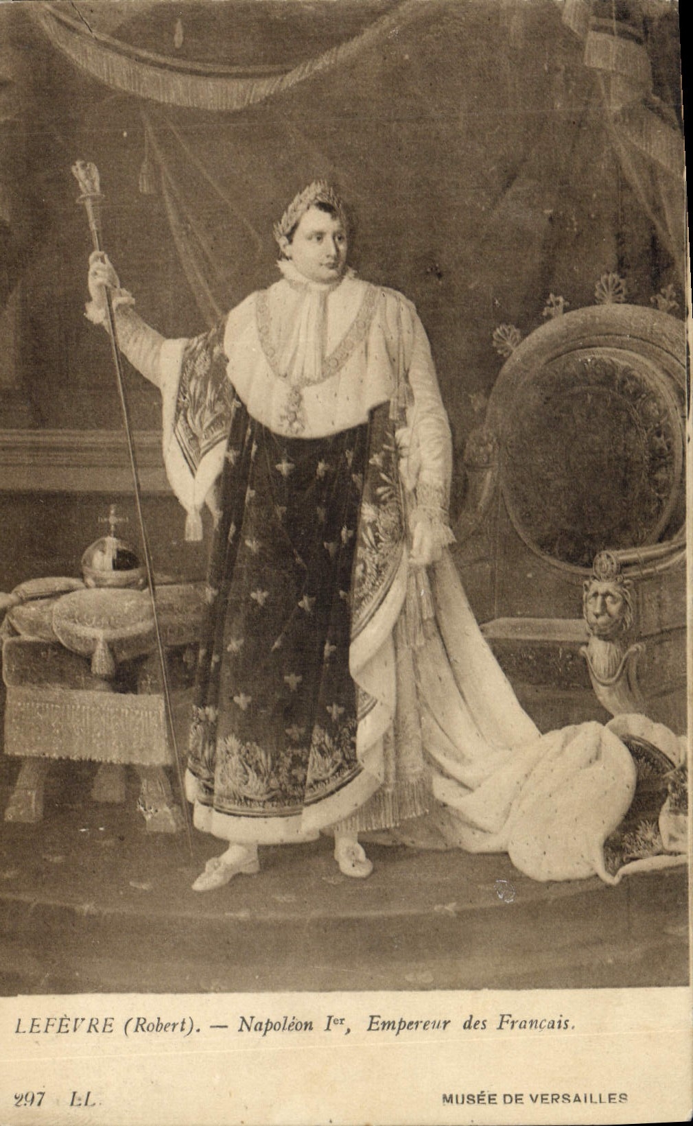 Emperador de la historia de Napoleon de la POSTAL de la VENDIMIA 1r del museo francés de Lefevre de Versalles