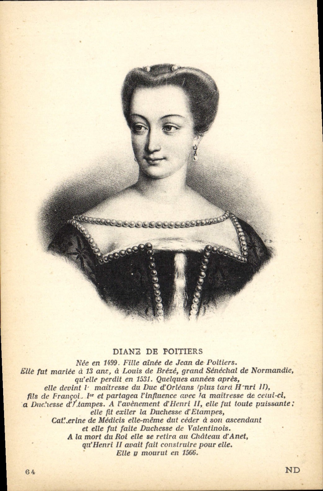 VINTAGE POSTCARD Diane of Poitiers Girl of Jean of Poitiers
