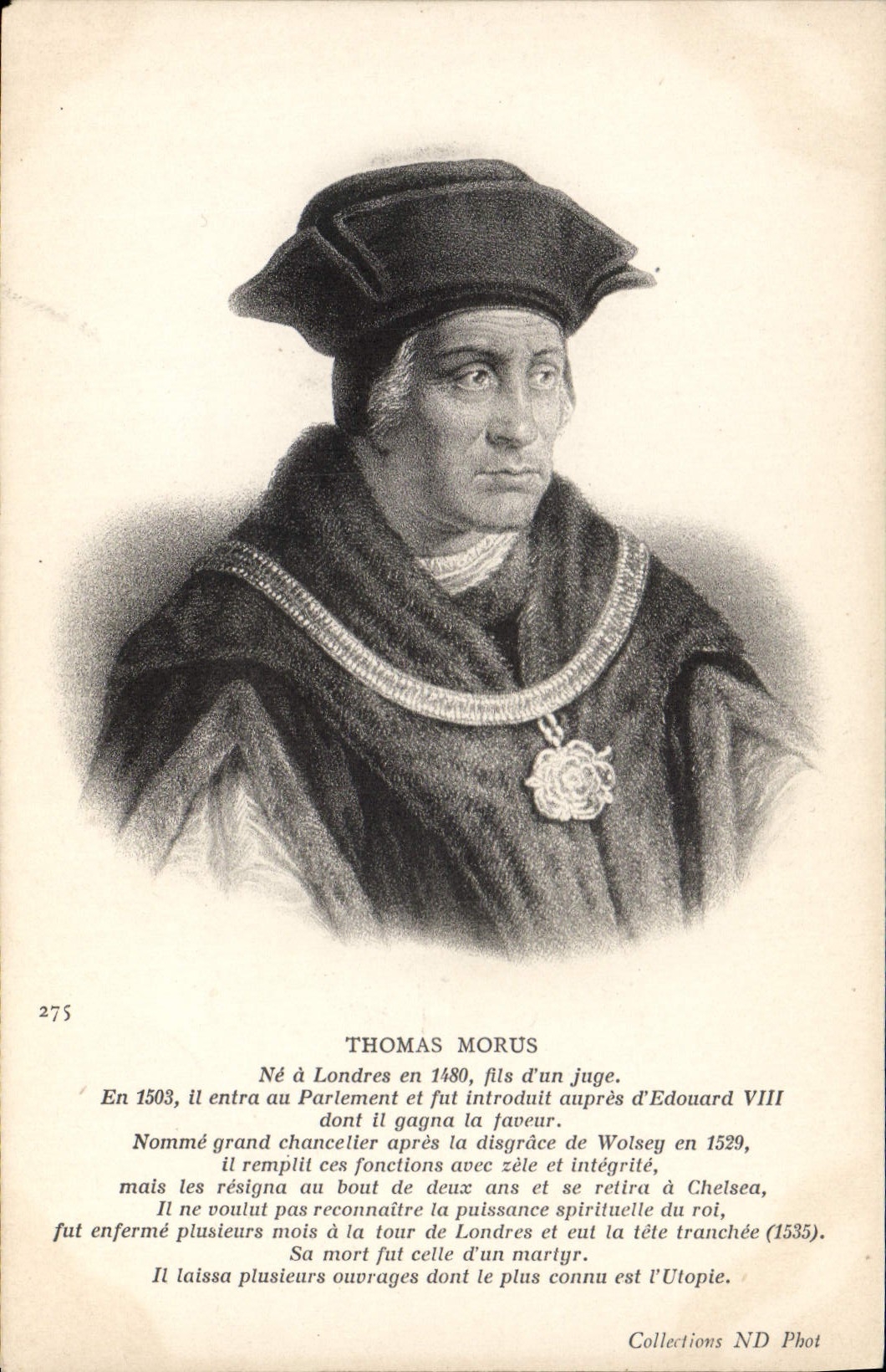 Canciller grande del Morus de Thomas de la POSTAL de la VENDIMIA