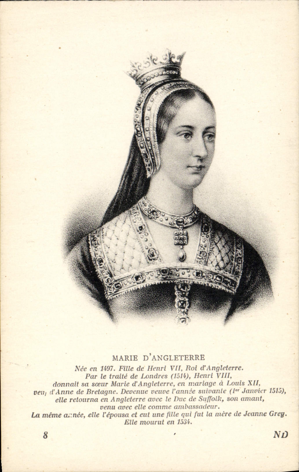 VINTAGE POSTCARD Marie of England Girl of Henri VIII King d' Angleterre