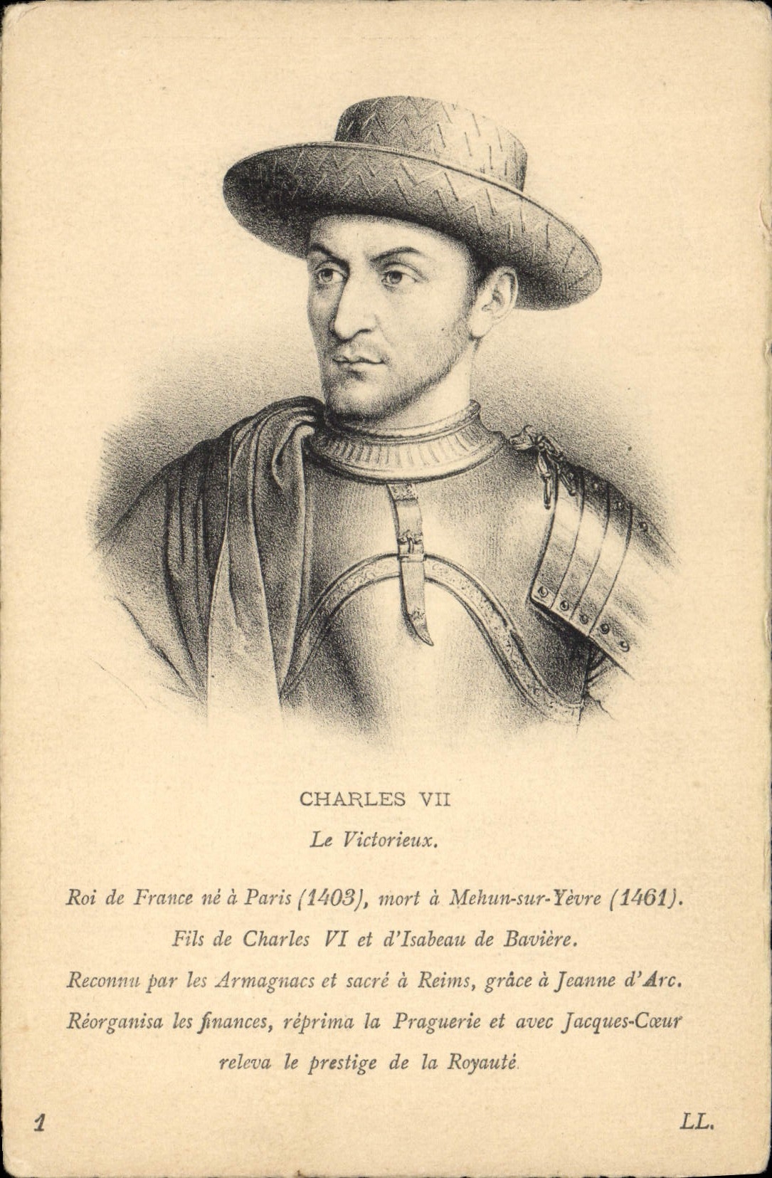 VINTAGE POSTCARD Charles VII the Victorious Jeanne d' Arc