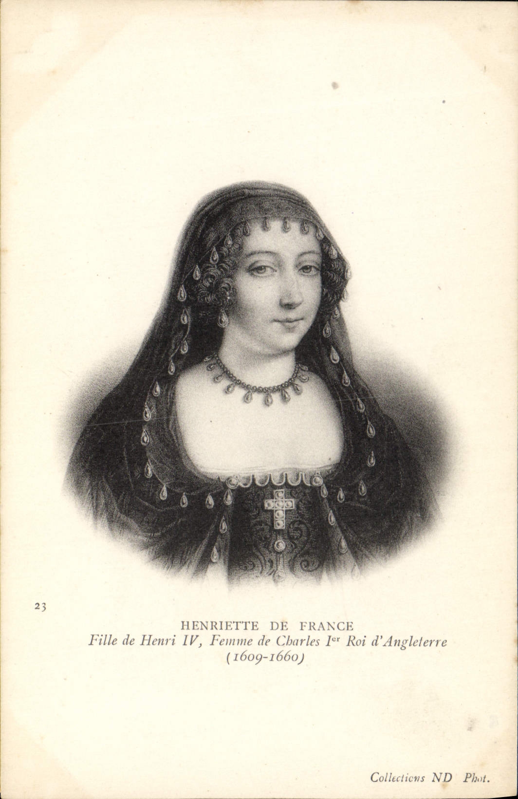 VINTAGE POSTCARD Henriette de France Girl of Henri IV Woman of Charles 1st King d' Angleterre