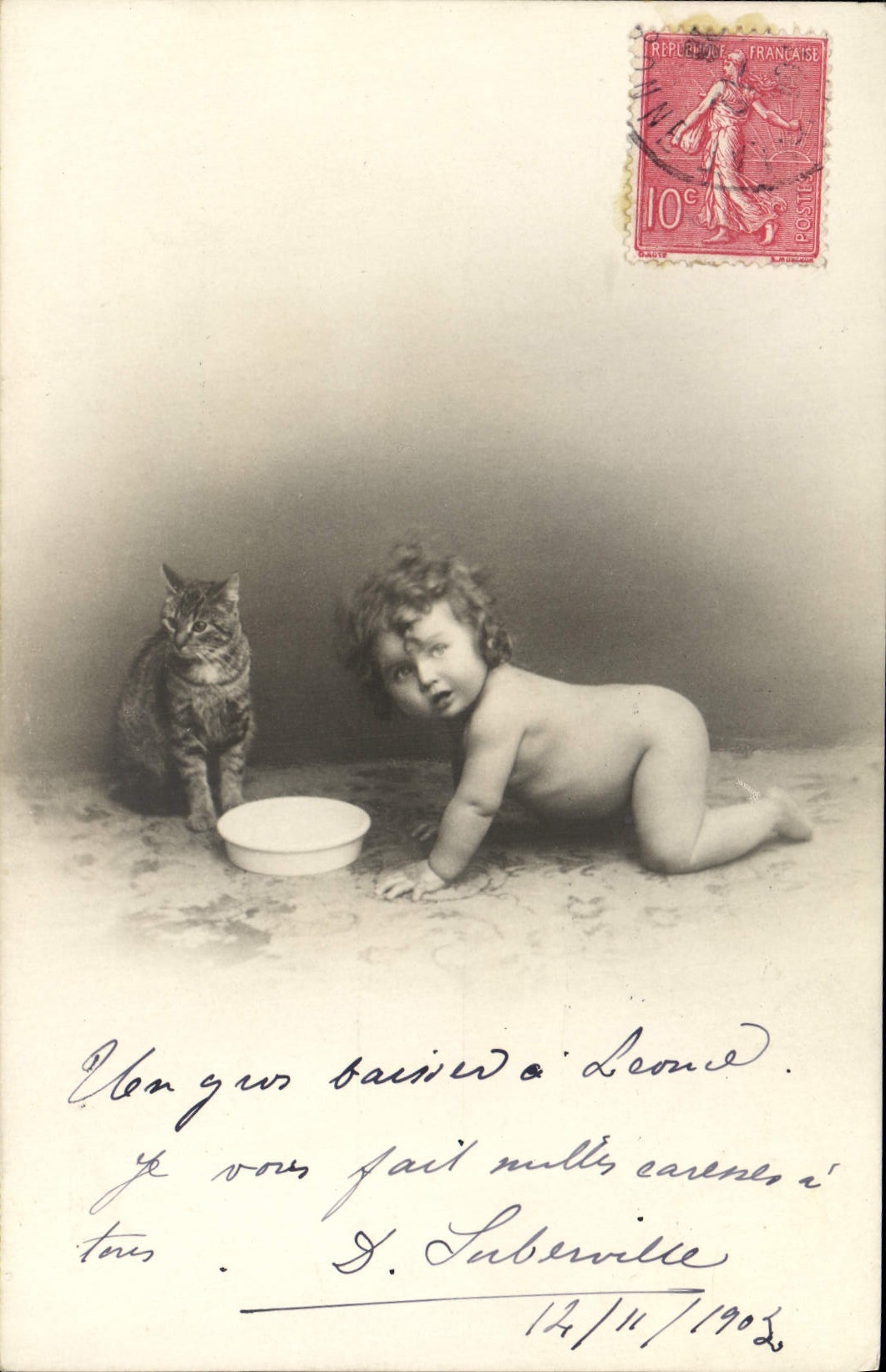 CPA Chat chats Chaton Enfant