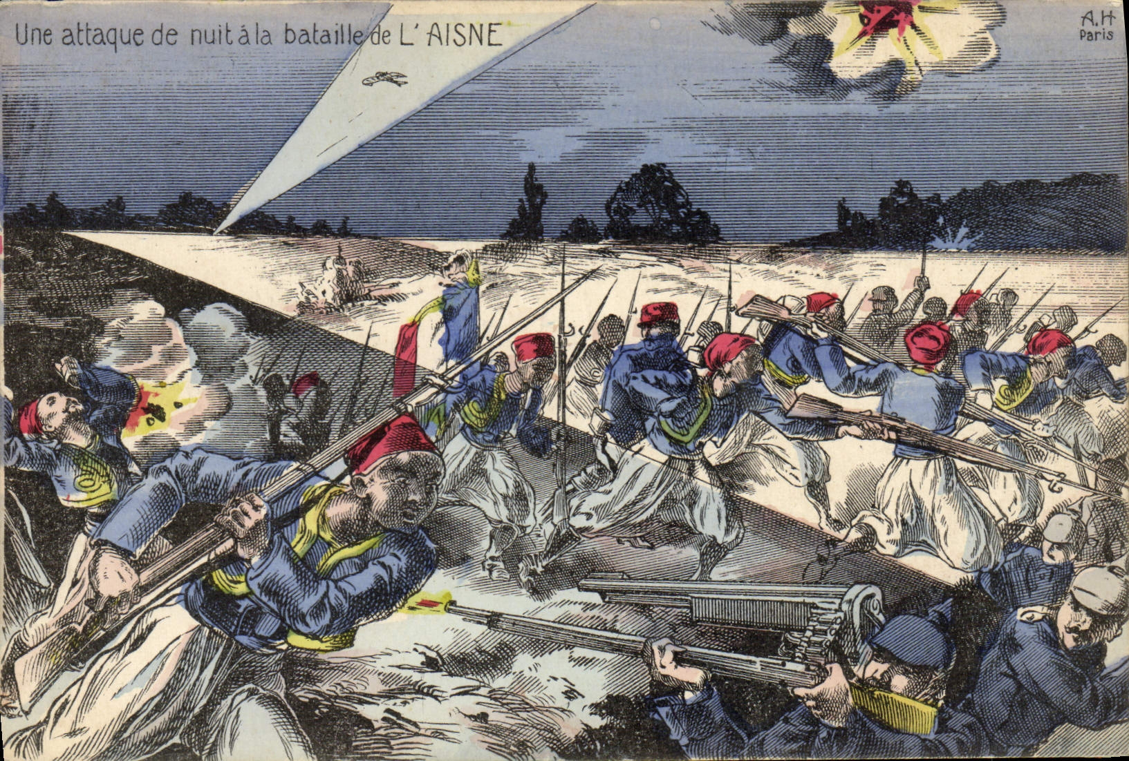 CPA Militaria Une attaque de nuit a la bataille de l'Aisne