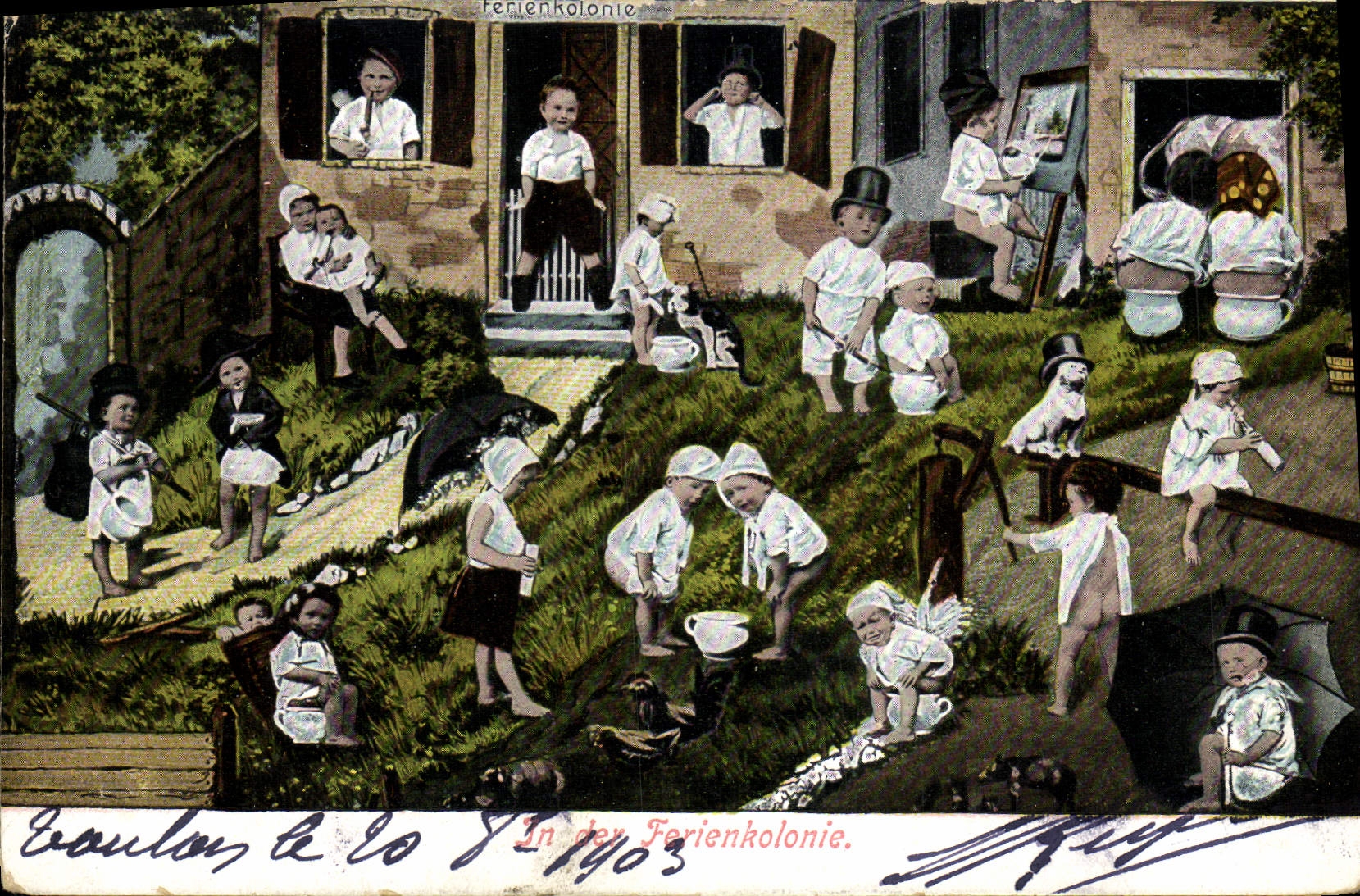 VINTAGE POSTCARD Fantasy Child Baby In der Ferienkolinie