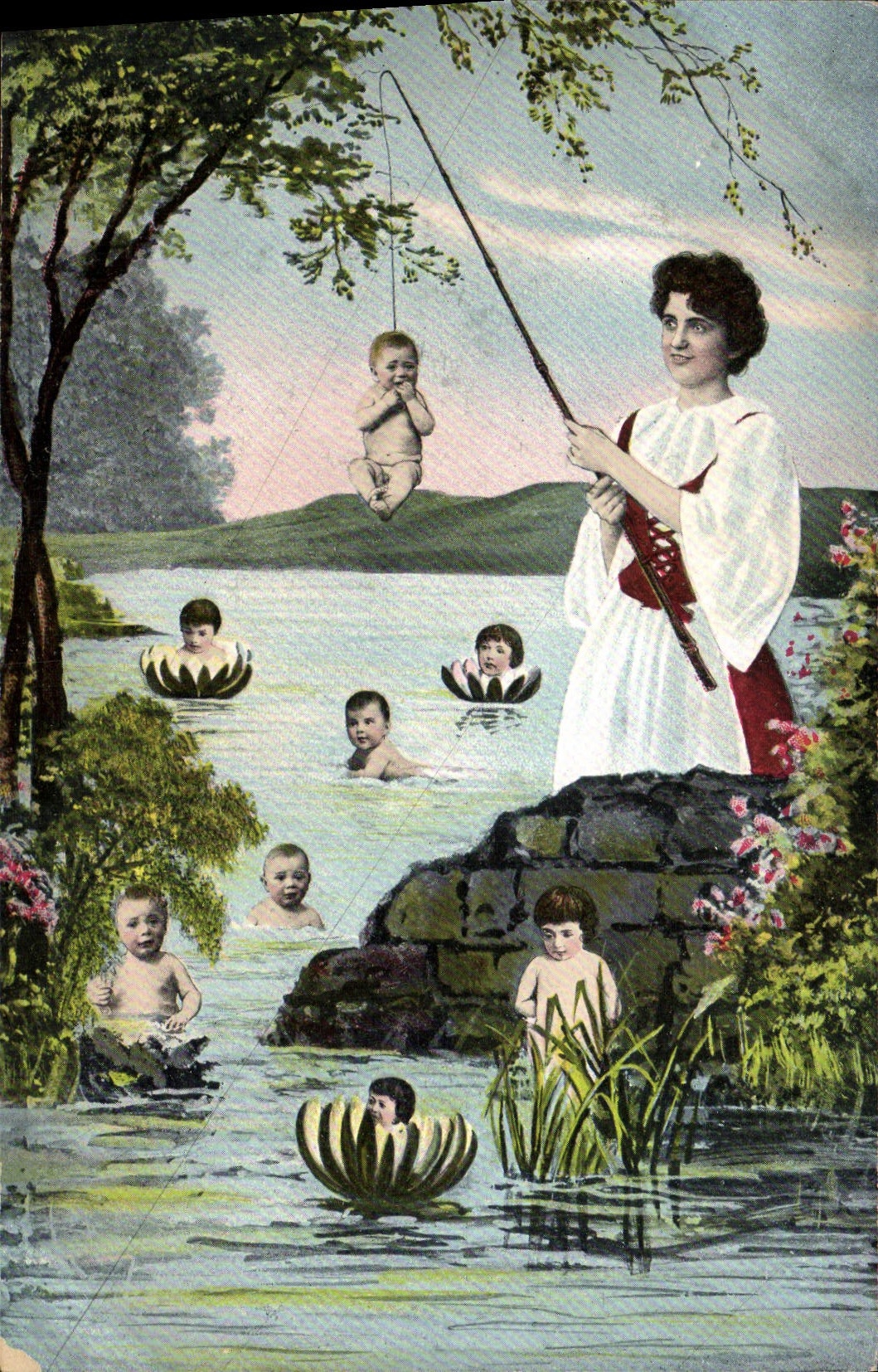 CPA Fantaisie Enfant Bebe Femme Peche