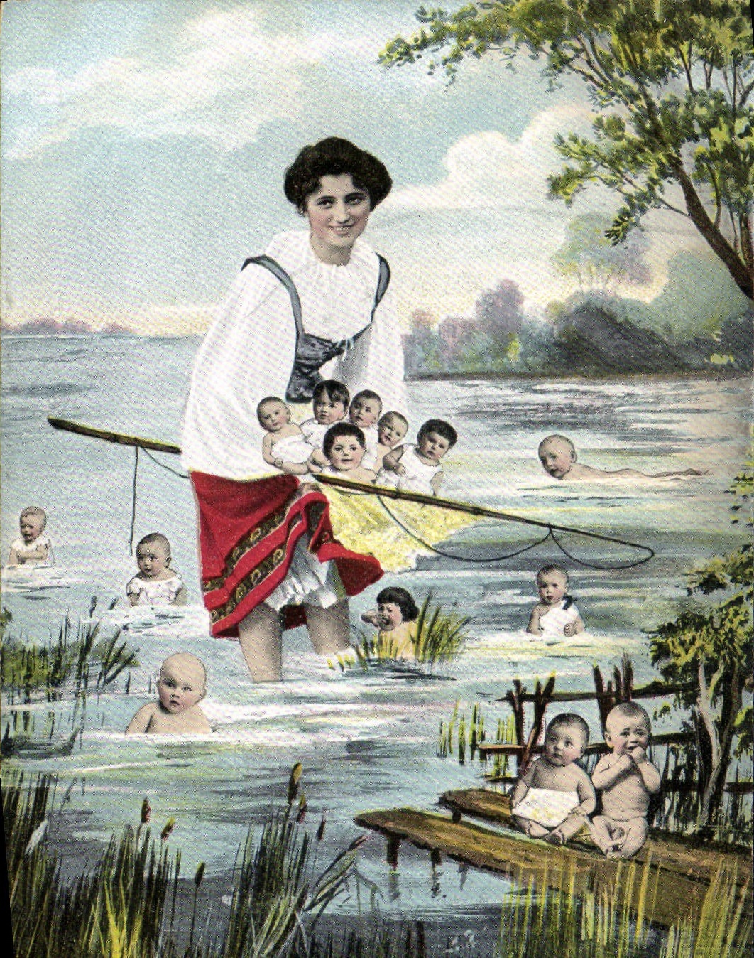 CPA Fantaisie Enfant Bebe Femme Peche