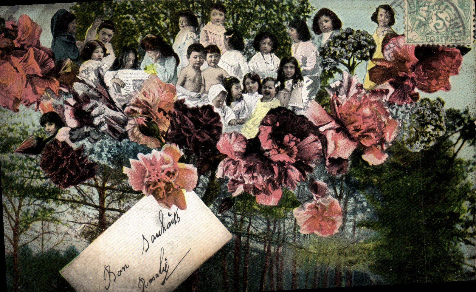 VINTAGE POSTCARD Fantasy Child Baby Flowers