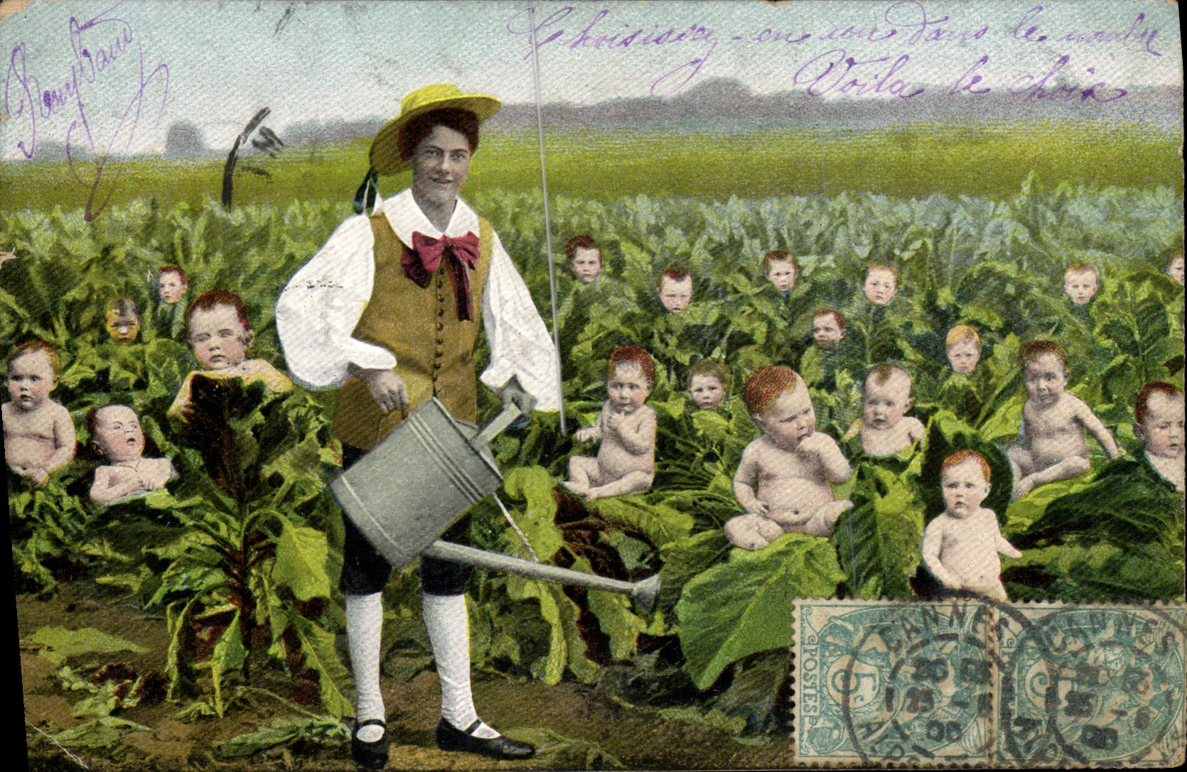 CPA Fantaisie Enfant Bebe Homme Jardinier