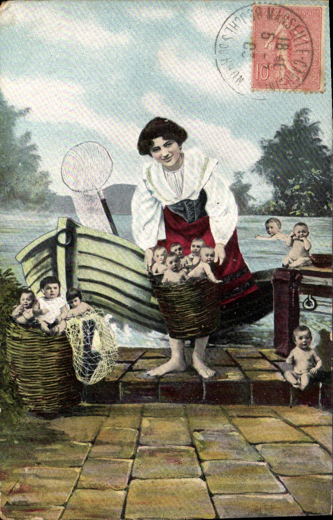 CPA Fantaisie Enfant Bebe Femme Peche