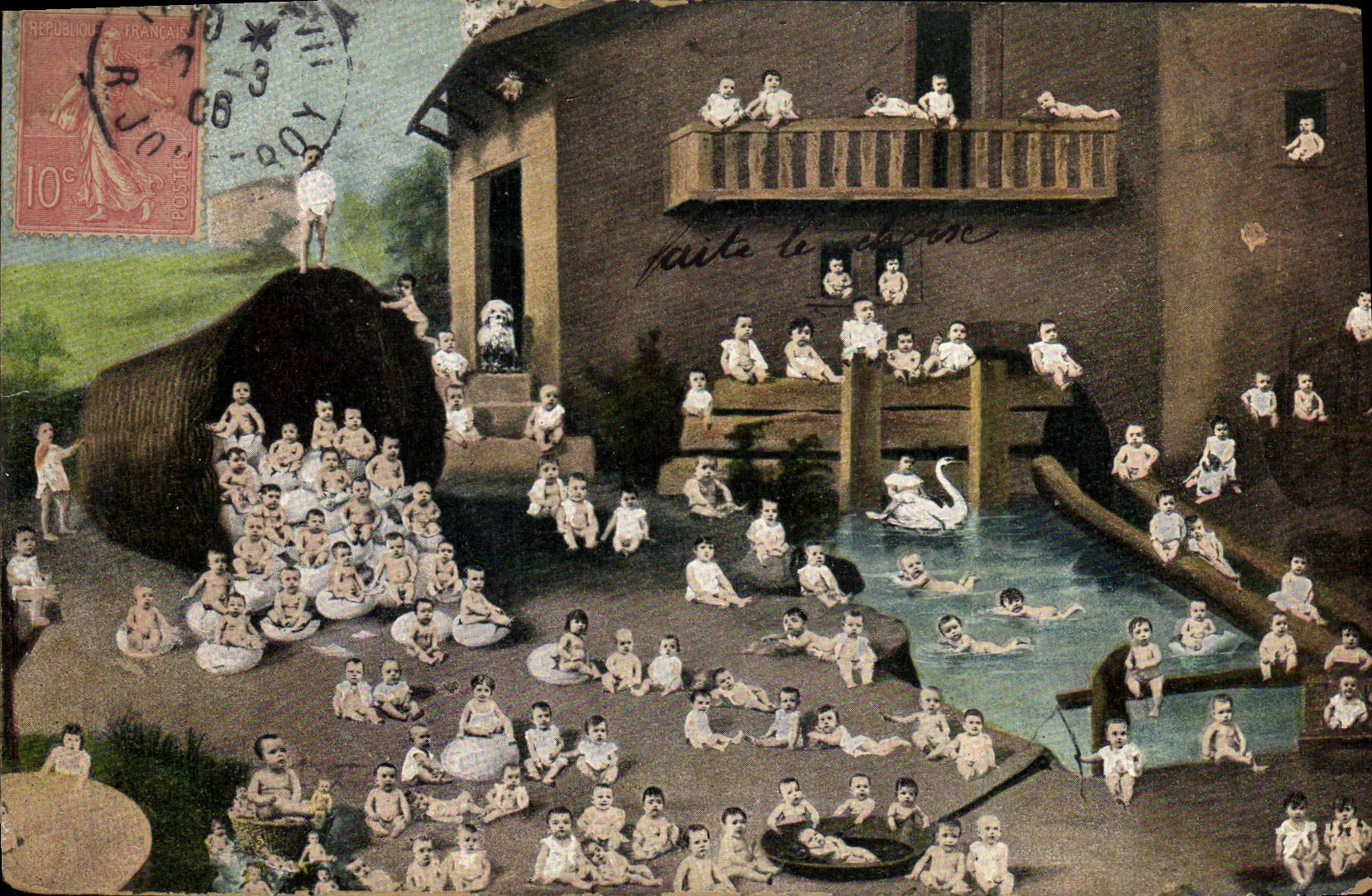 CPA Fantaisie Enfant Bebe Cygne