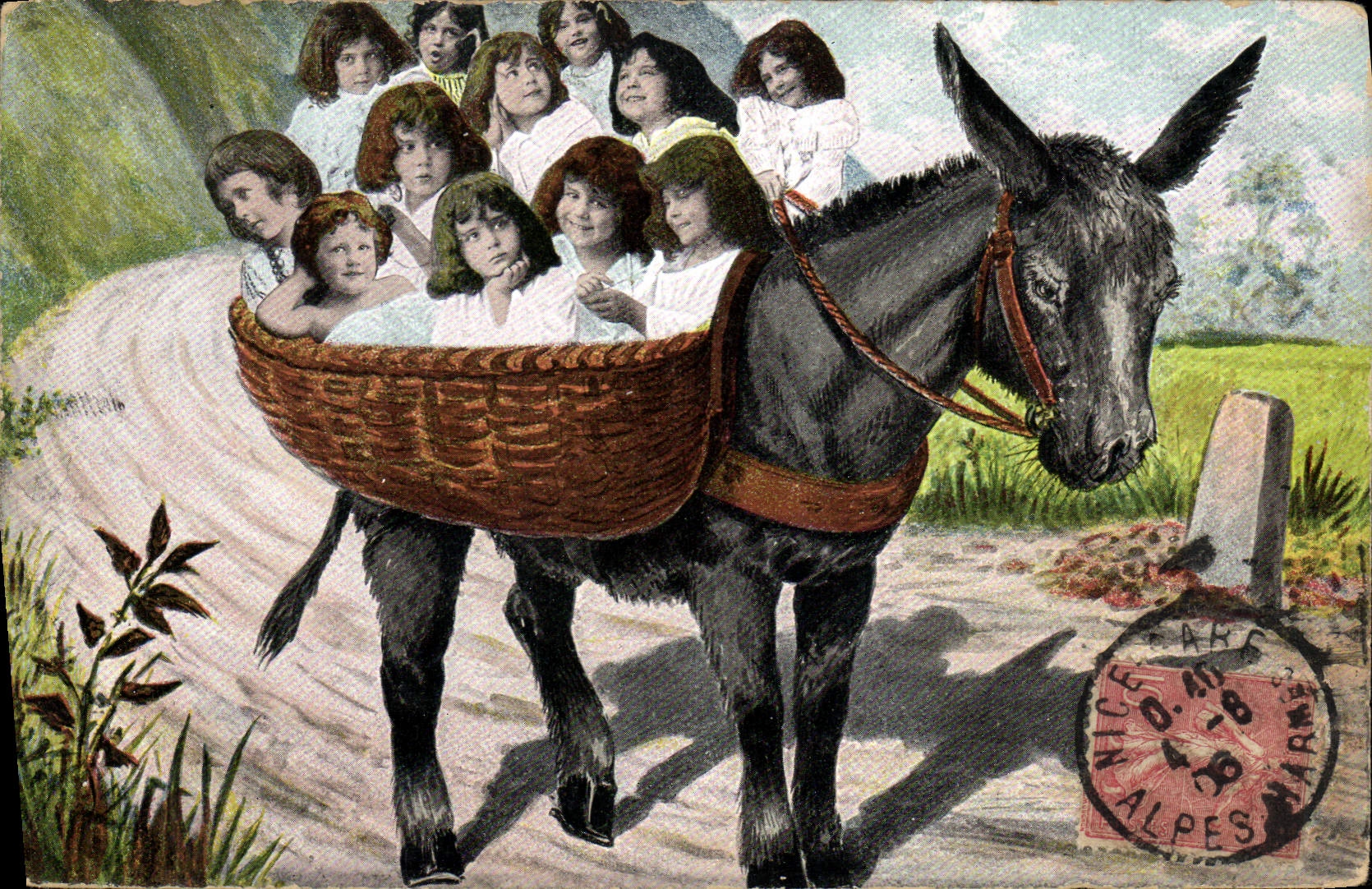 CPA Fantaisie Enfant Bebe Ane Mule