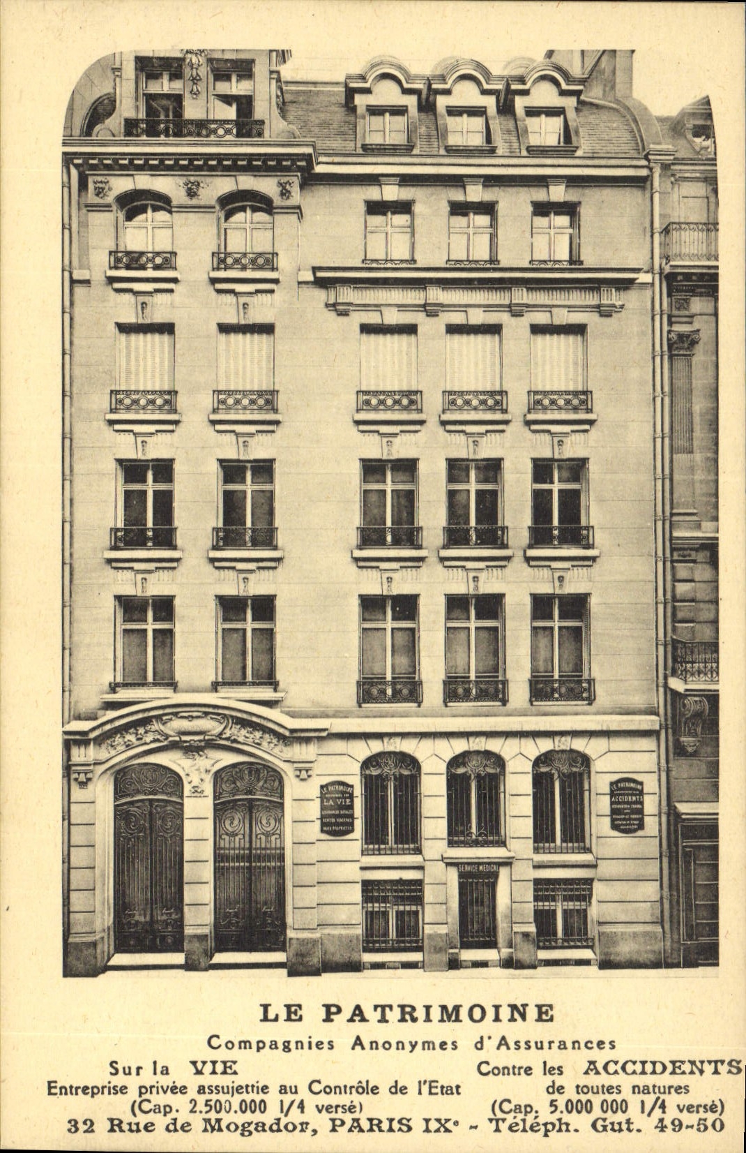 VINTAGE POSTCARD Insurance the 32 Rue de Mogador Paris Inheritance 9th