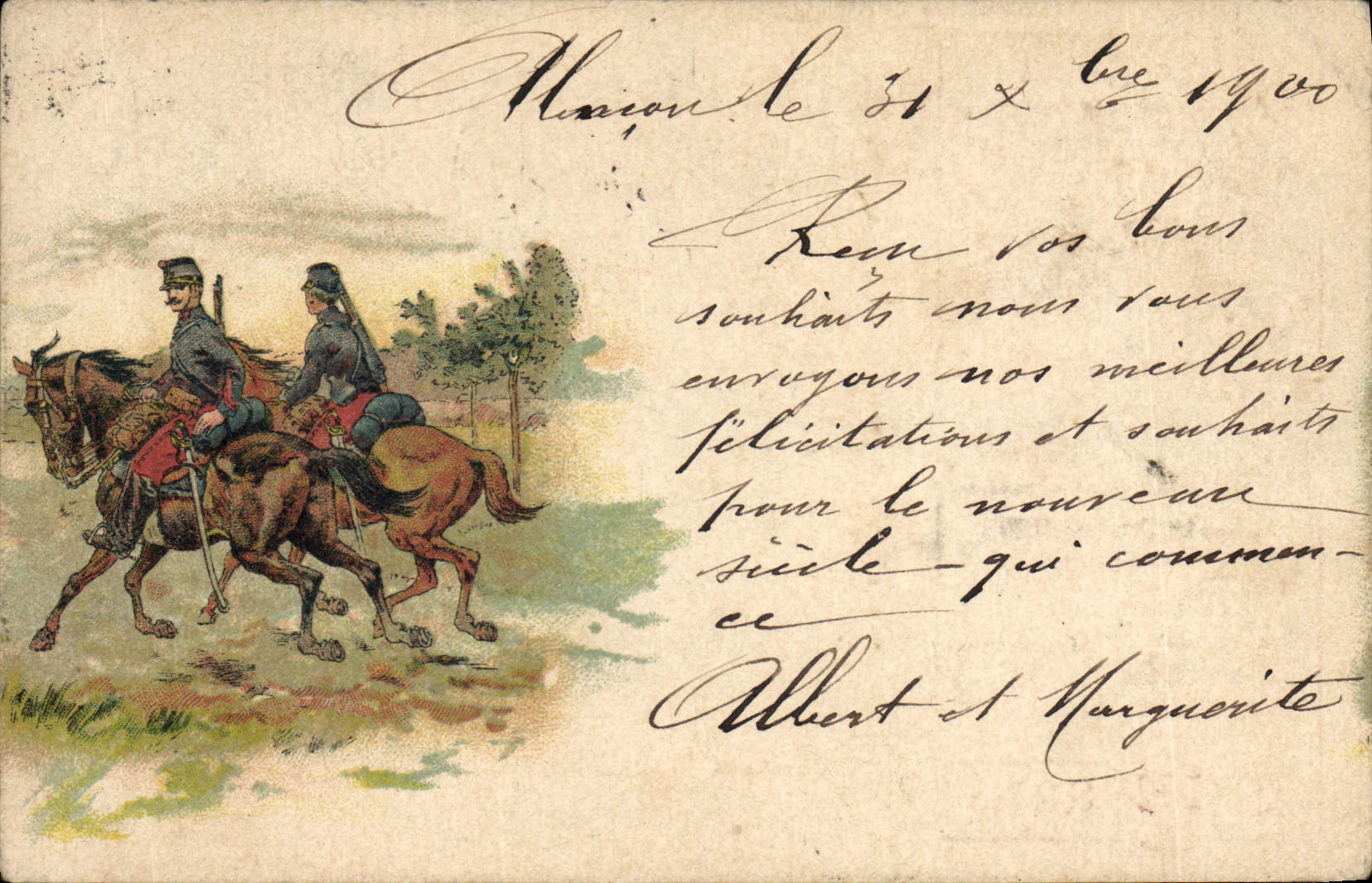 VINTAGE POSTCARD Insurance Riders Horses Swiss Militaria Company Winterthur