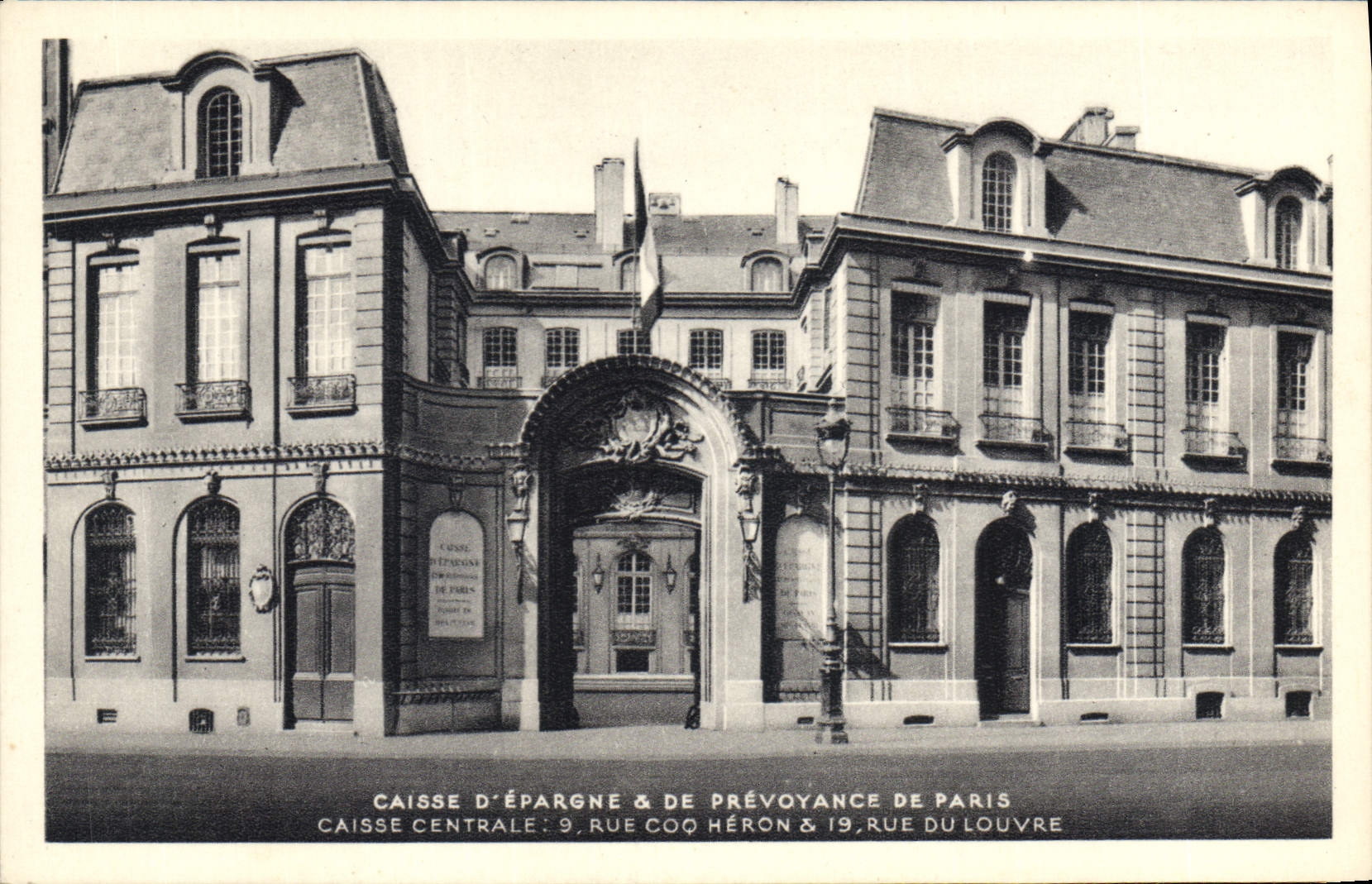 VINTAGE POSTCARD Insurance Savings bank and Precaution of Paris Street Cock Heron Street of the Louvre