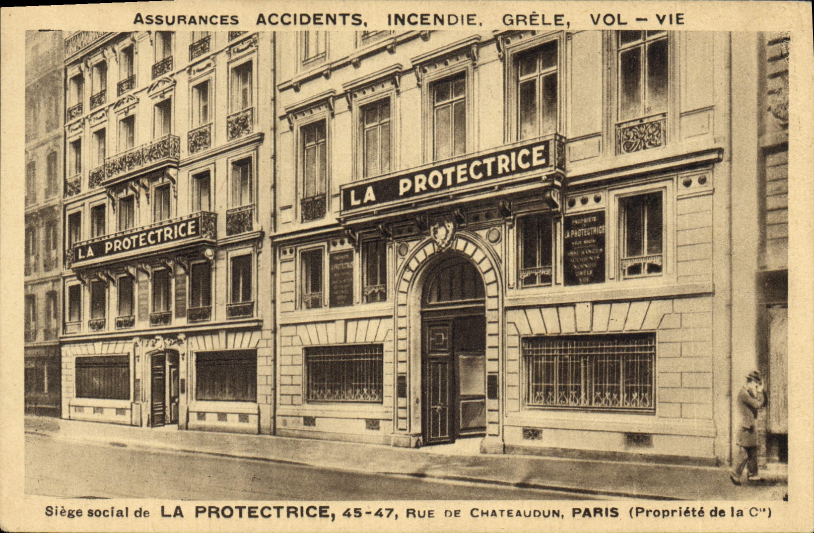 VINTAGE POSTCARD Insurance Protective 45 47 rue de Chateaudun Paris