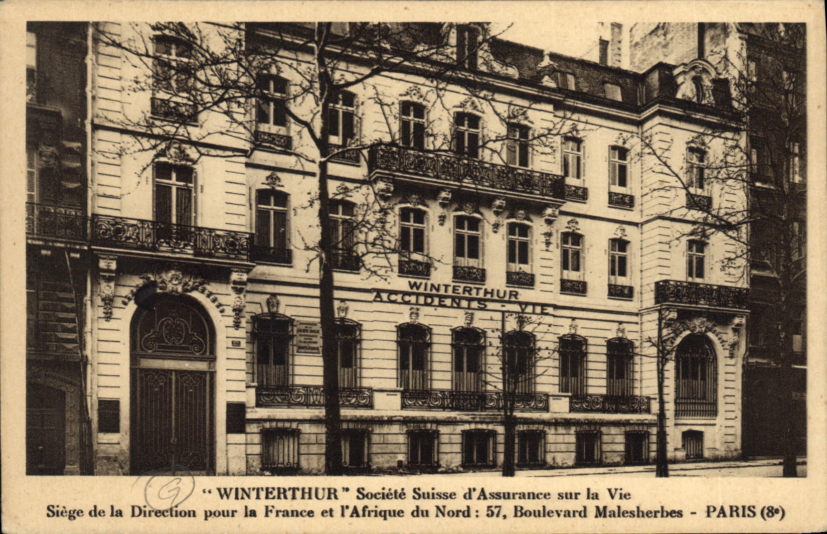 CPA Assurance Winterthur 57 Boulevard Malesherbes Paris 8eme