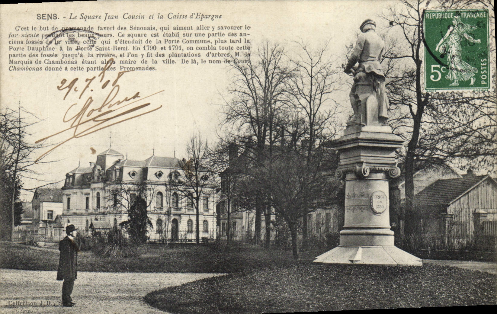 VINTAGE POSTCARD Bank Sens the public garden Jean Cousin and the Savings bank