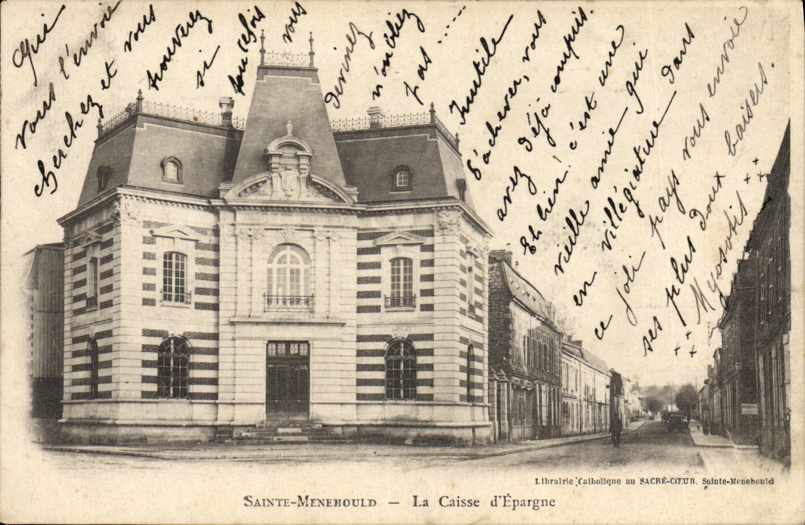 VINTAGE POSTCARD Bank Savings bank Sainte Menehould