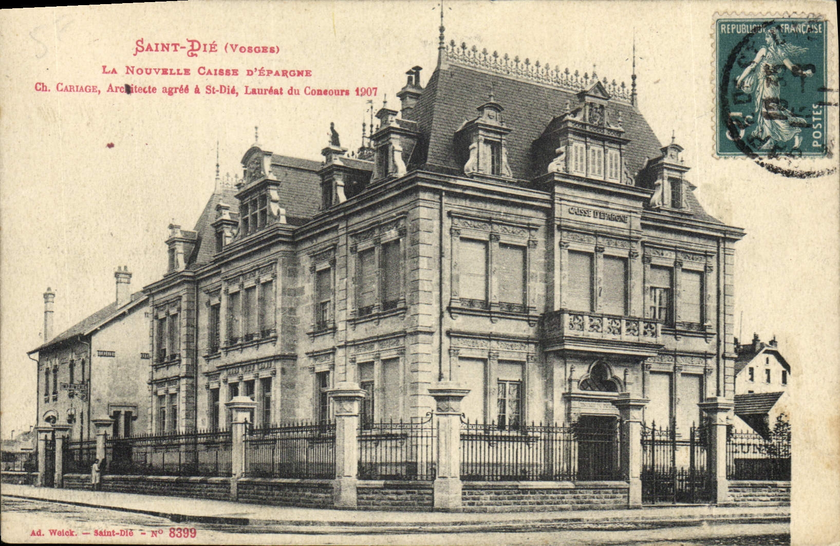 VINTAGE POSTCARD Saint-Die Bank the new Savings bank