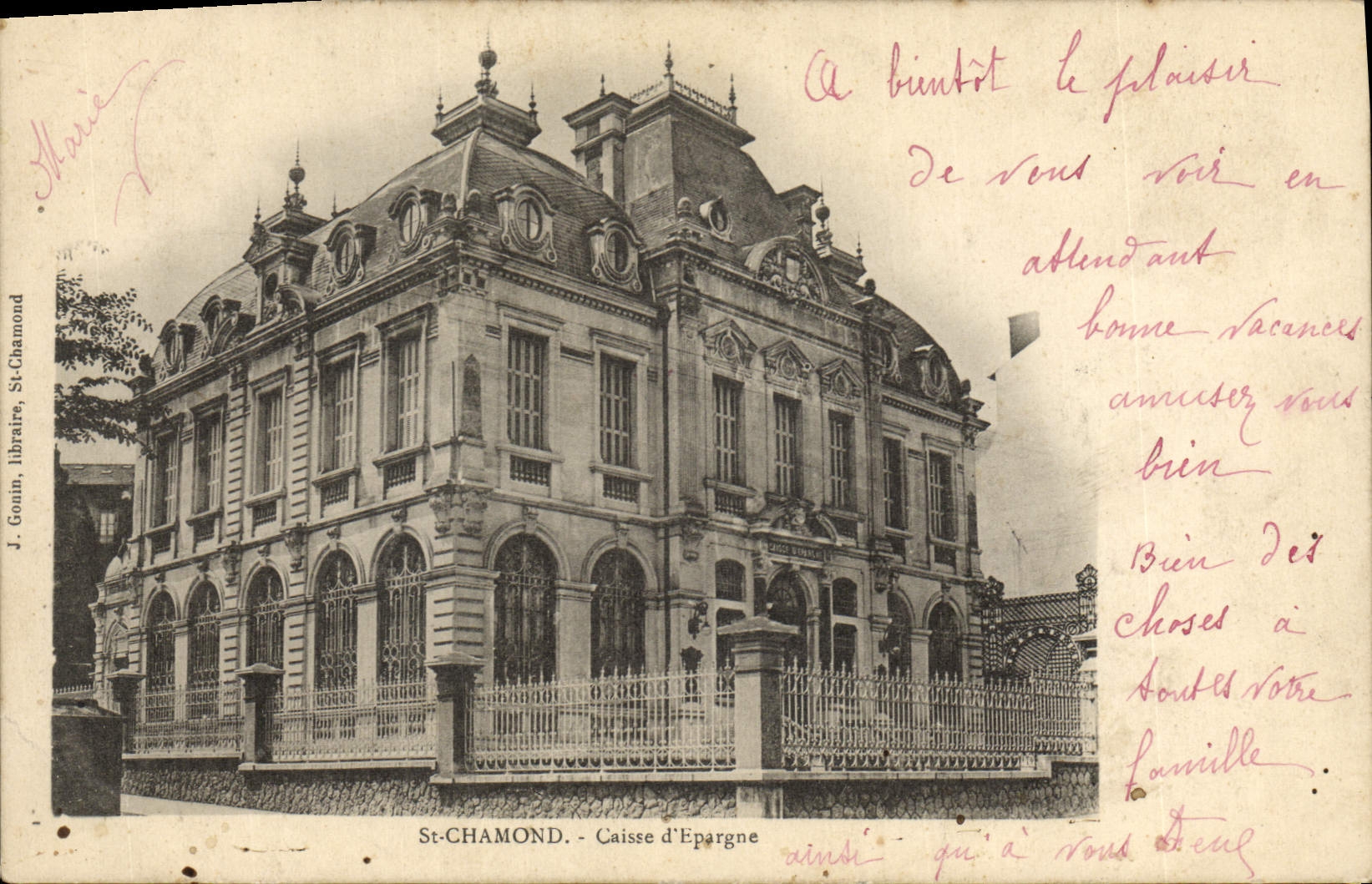 VINTAGE POSTCARD Bank Savings bank St Chamond