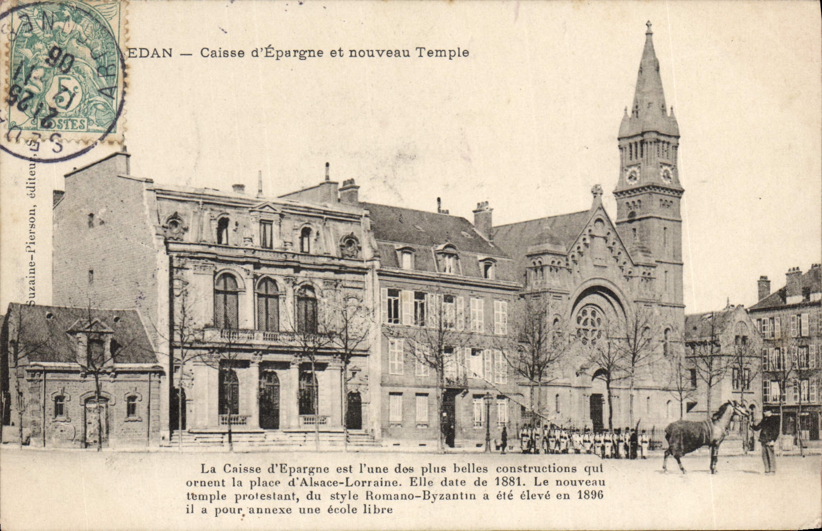 CPA Banque Caisse d'Epargne et nouveau temple Sedan