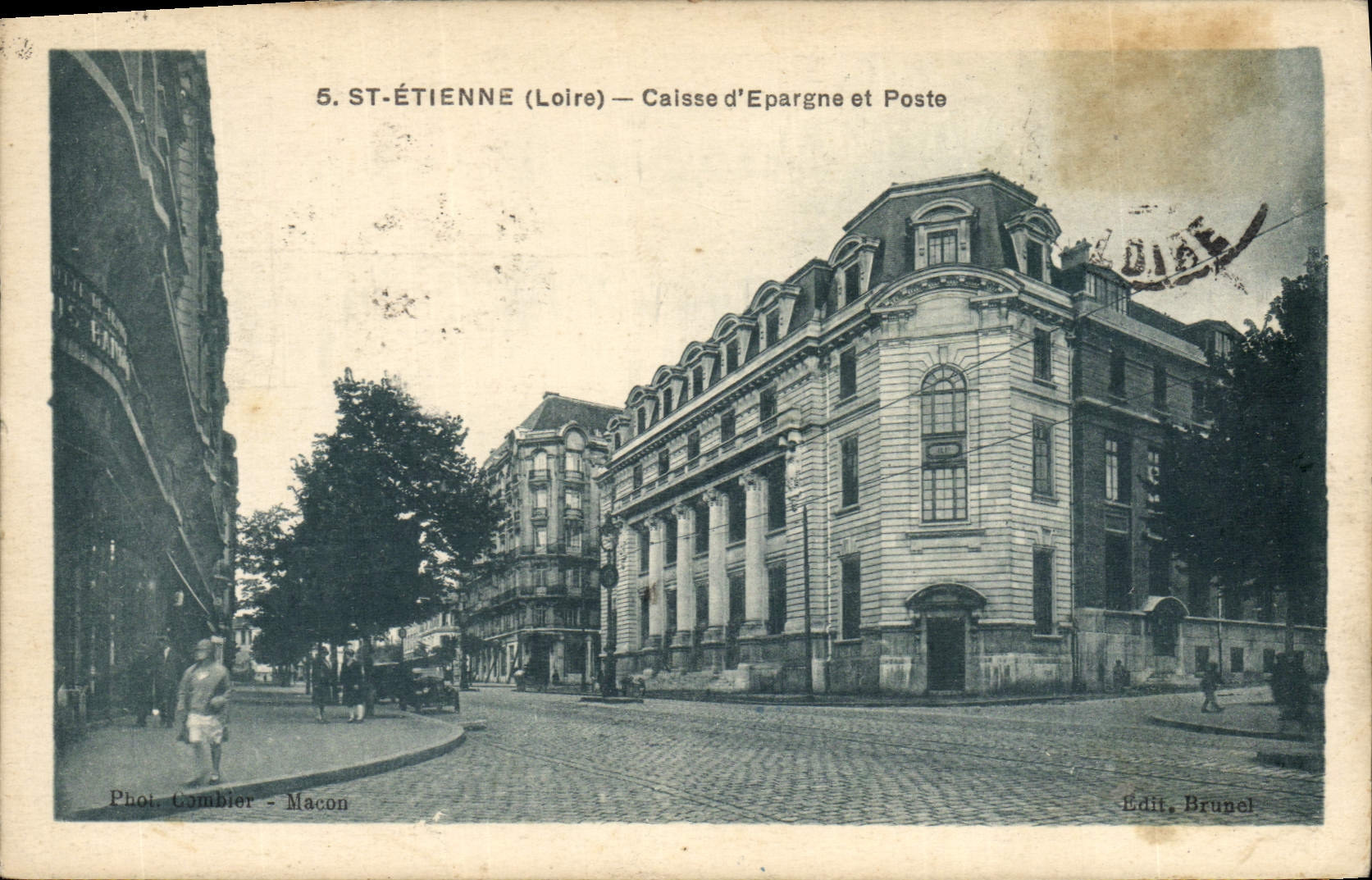 VINTAGE POSTCARD Bank Savings bank and Station St Etienne