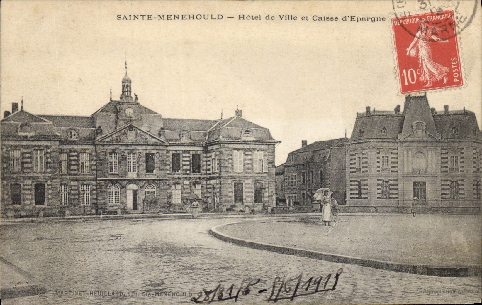 VINTAGE POSTCARD Bank Sainte Menehould Town hall and Savings bank
