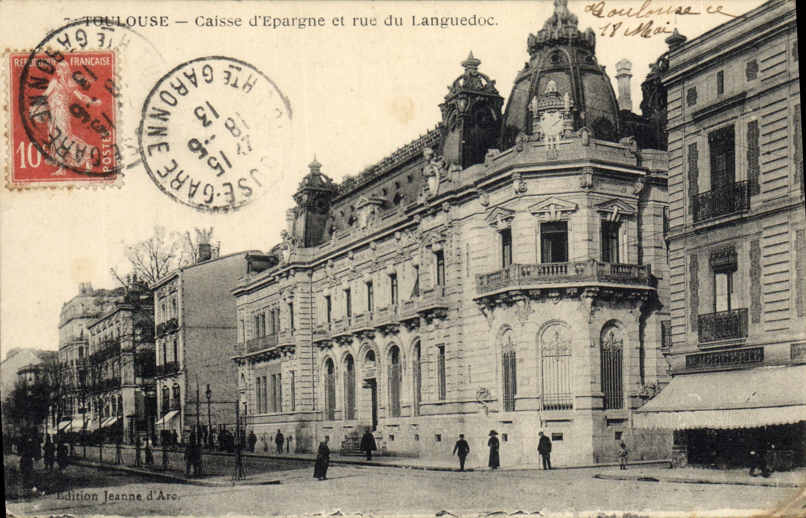 VINTAGE POSTCARD Bank Toulouse Savings bank and Street of Languedoc