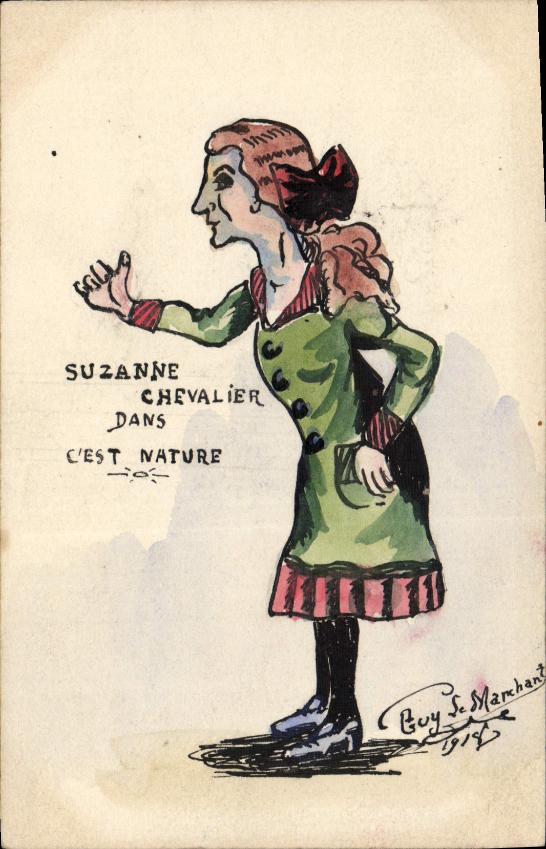 VINTAGE POSTCARD Drawing with the Guy hand of Going