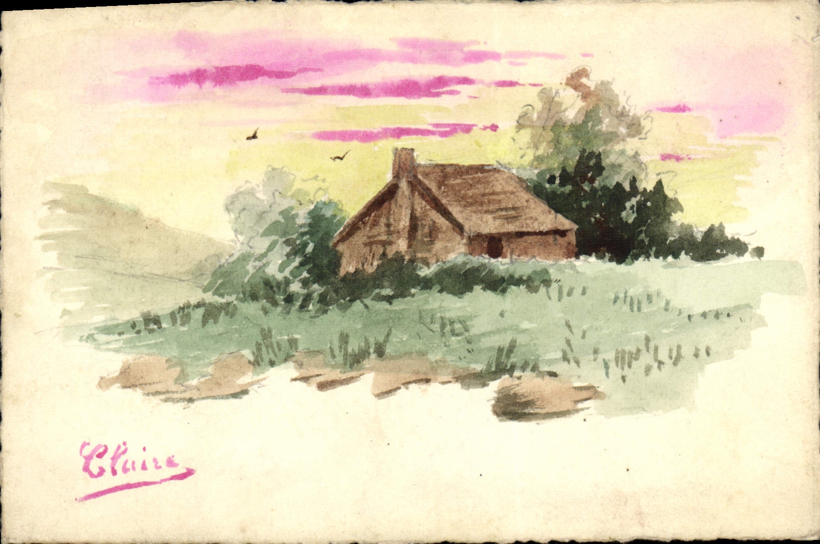 VINTAGE POSTCARD Drawing with the hand House Claire