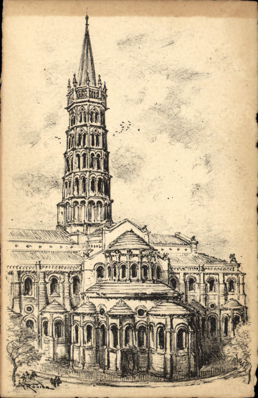VINTAGE POSTCARD Fantasy Illustrator Church Sernin Saint of Toulouse