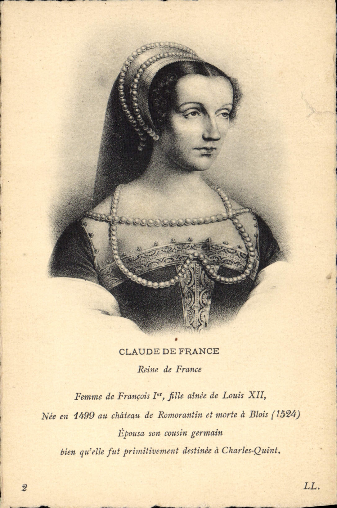 VINTAGE POSTCARD Claude of France Queen of France
